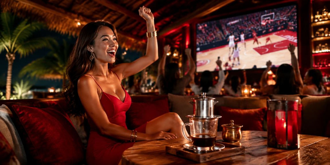 Người dùng tại Phú Quốc theo dõi bóng rổ và nạp tiền qua app 632 trong quán cà phê